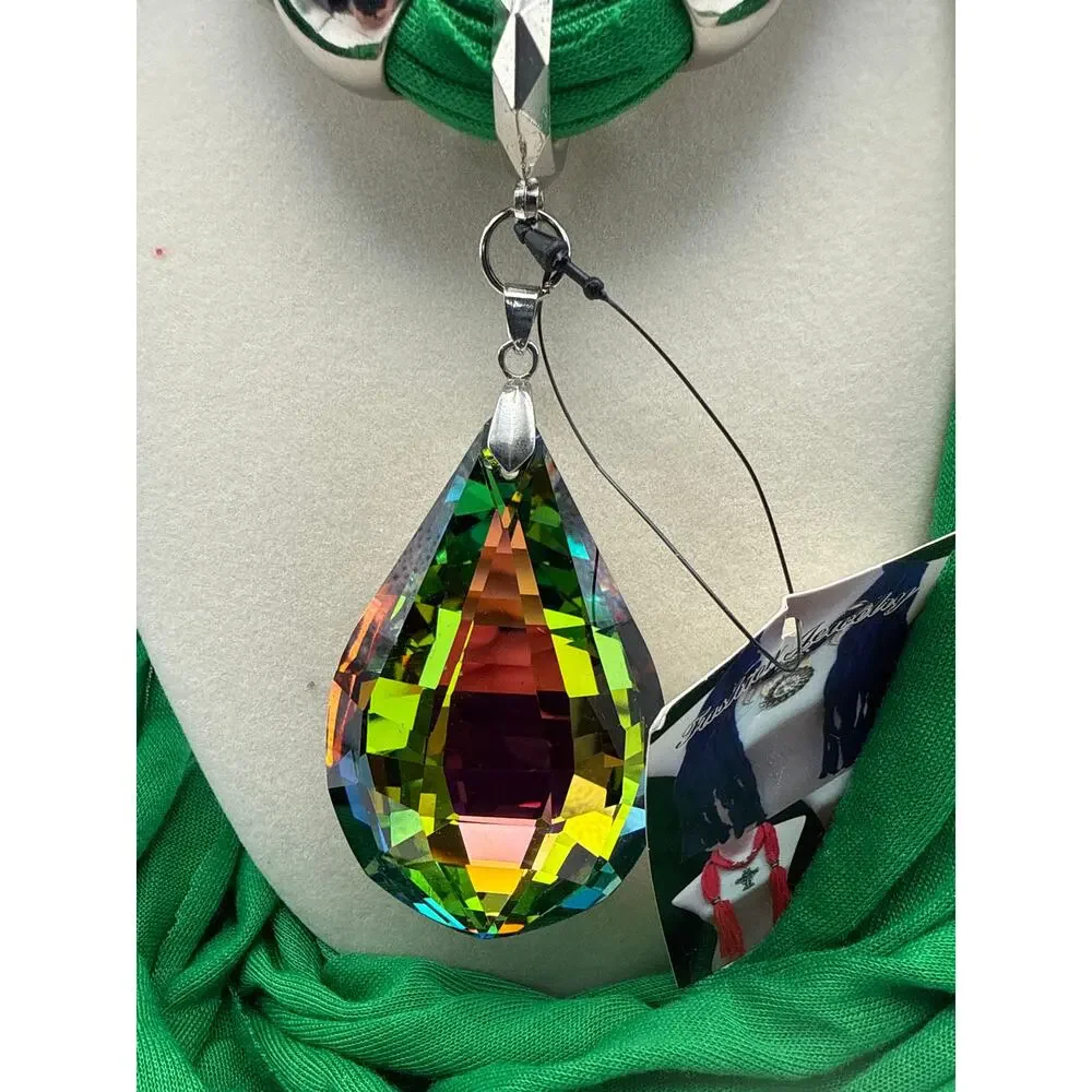 Green and silver scarf necklace with Jewel - Picture 2 of 7